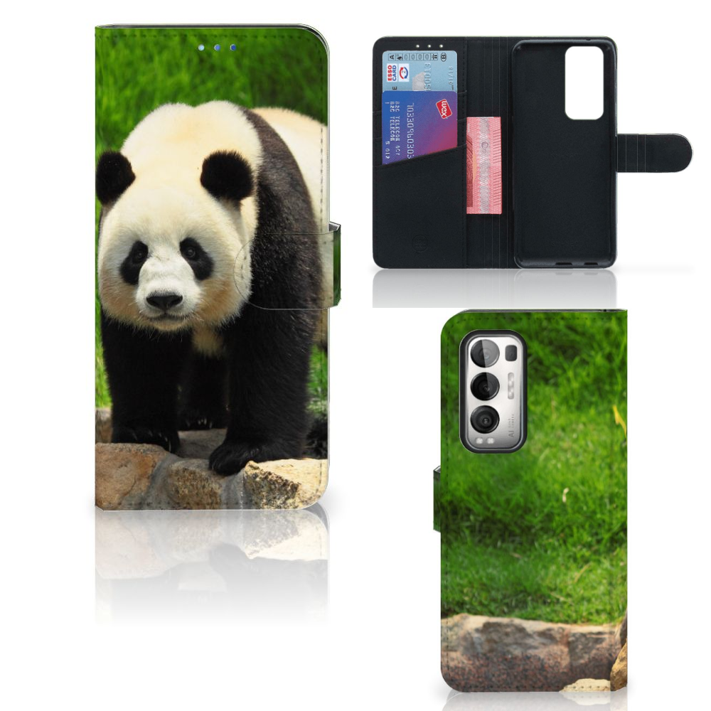OPPO Find X3 Neo 5G Telefoonhoesje met Pasjes Panda