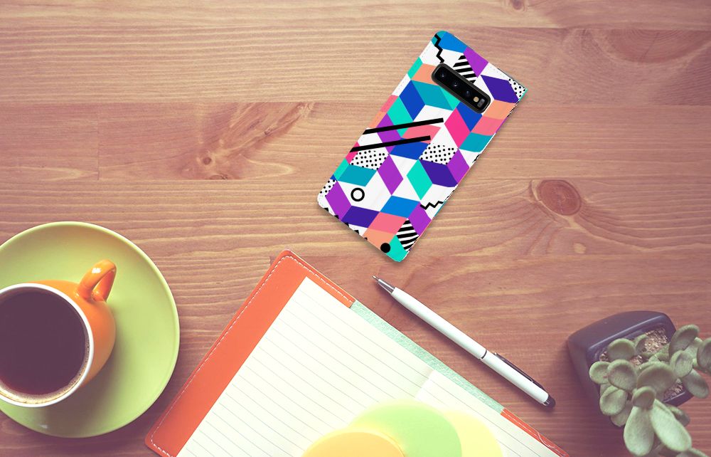 Samsung Galaxy S10 Plus Stand Case Blokken Kleurrijk