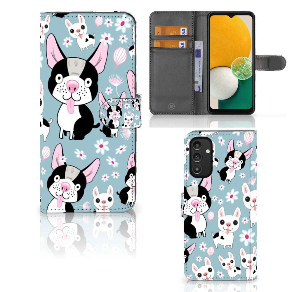 Samsung Galaxy A14 4G Telefoonhoesje met Pasjes Hondjes met cartoon hondjes design en pasjesvak.