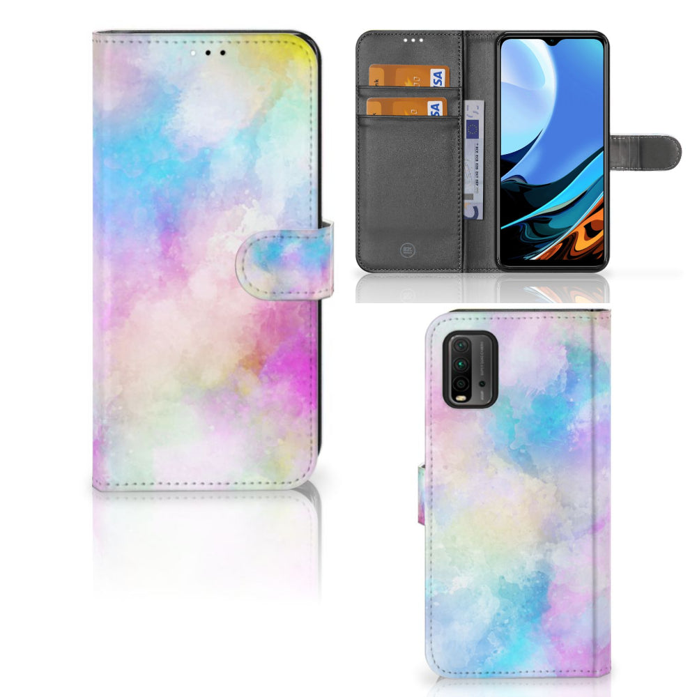 Hoesje Xiaomi Redmi 9T | Poco M3 Watercolor Light met pasjeshouder en kleurrijk pastelontwerp
