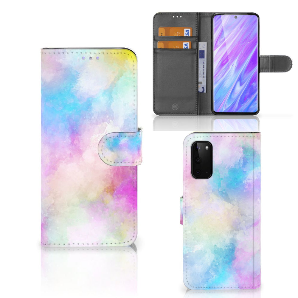 Hoesje Samsung Galaxy S20 Watercolor Light met pastelkleuren en pasjeshouder, kunstzinnig ontwerp.