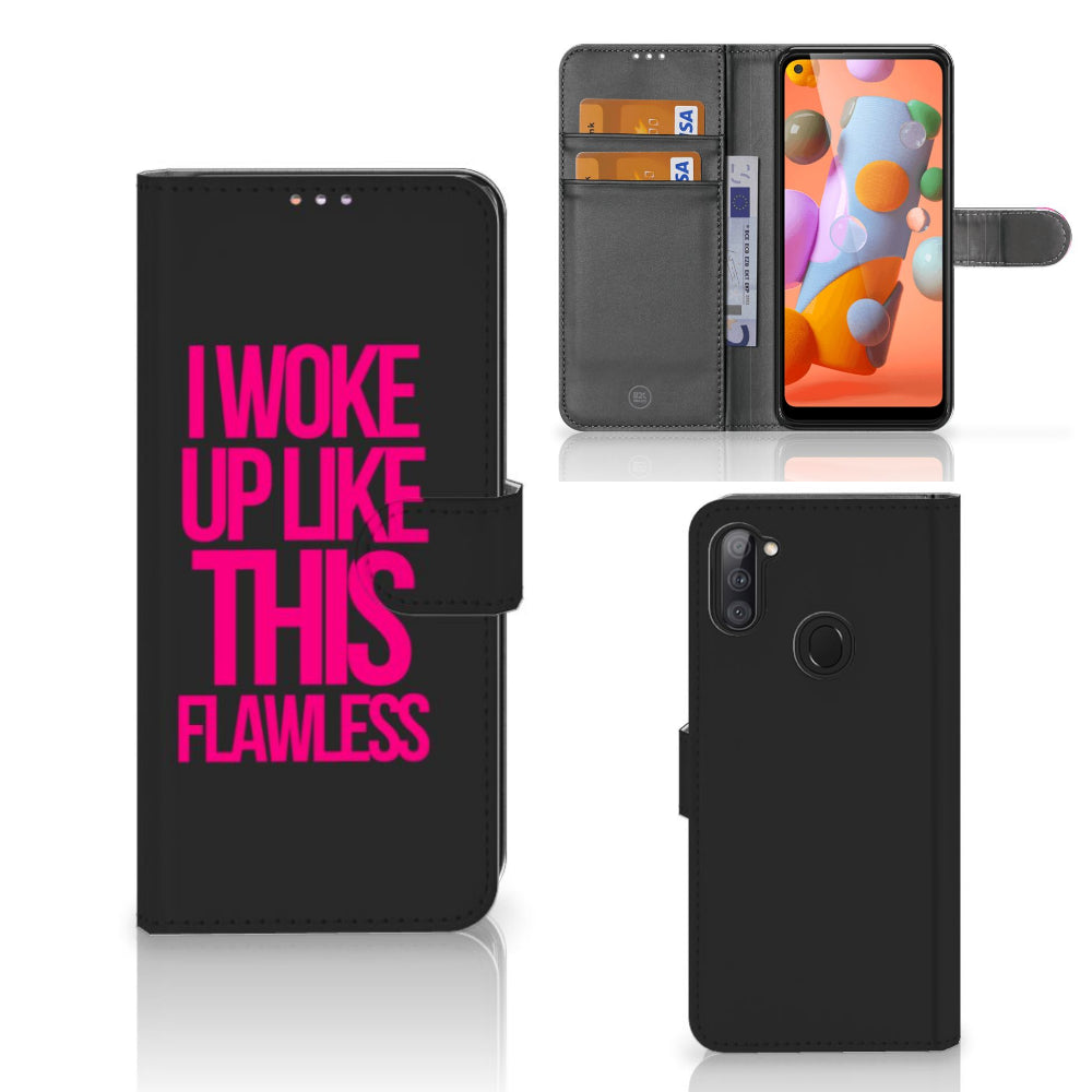 Samsung Galaxy M11 | A11 Hoesje met naam Woke Up - Origineel Cadeau Zelf Maken