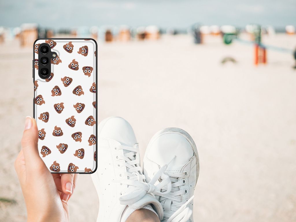 Back Case voor Samsung Galaxy A14 5G Poep Emojis met poep emoji's op een witte achtergrond, vastgehouden bij het strand.