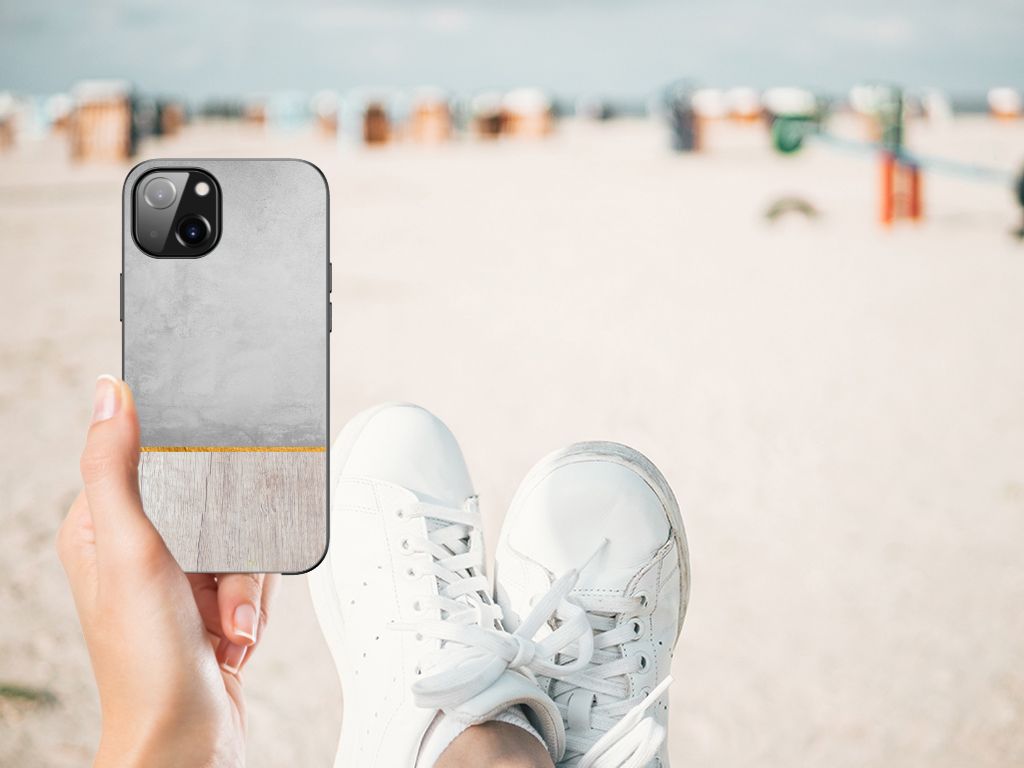 Apple iPhone 13 Houten Print Telefoonhoesje Wood Concrete B2C Telecom