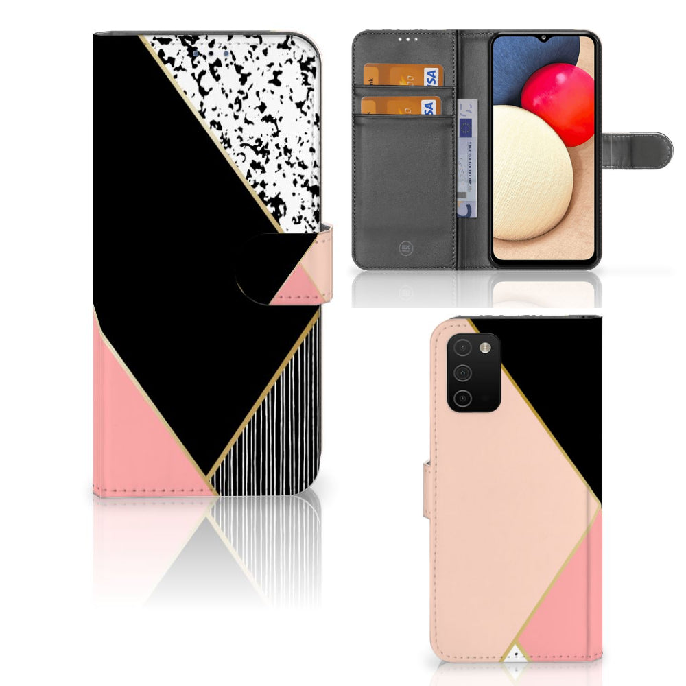 Samsung Galaxy A03s Book Case Zwart Roze Vormen