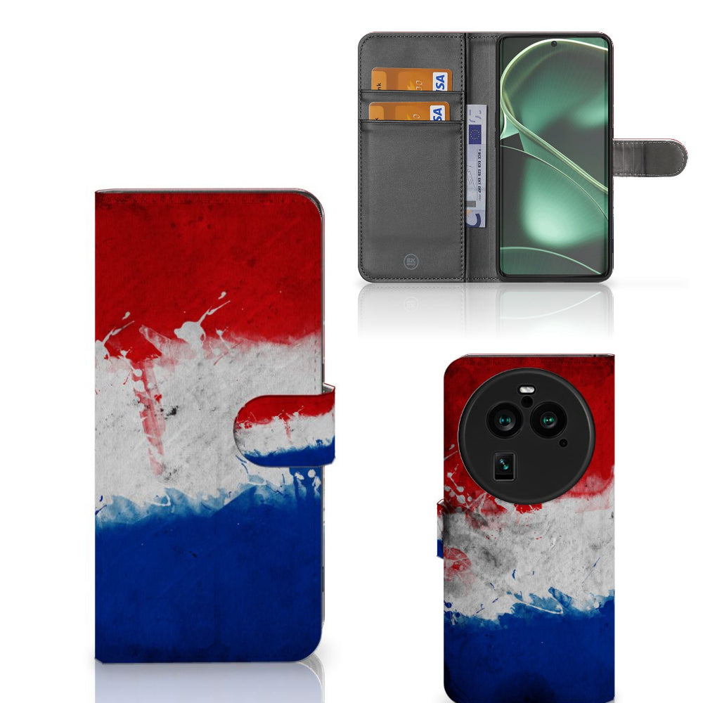 OPPO Find X6 Pro Bookstyle Case Nederland met Nederlandse vlag design en ruimte voor pasjes.