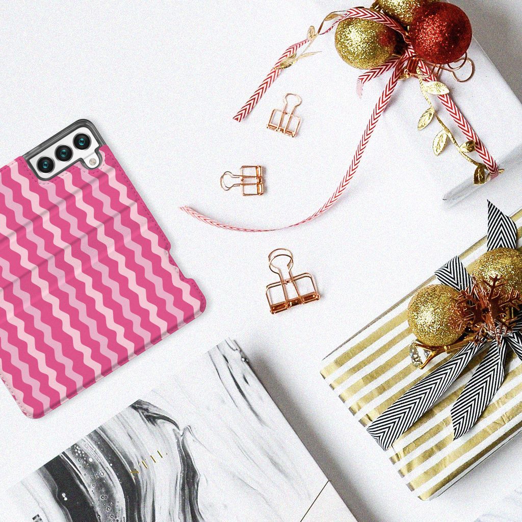 Samsung Galaxy S22 Hoesje met Magneet Waves Pink - B2C Telecom