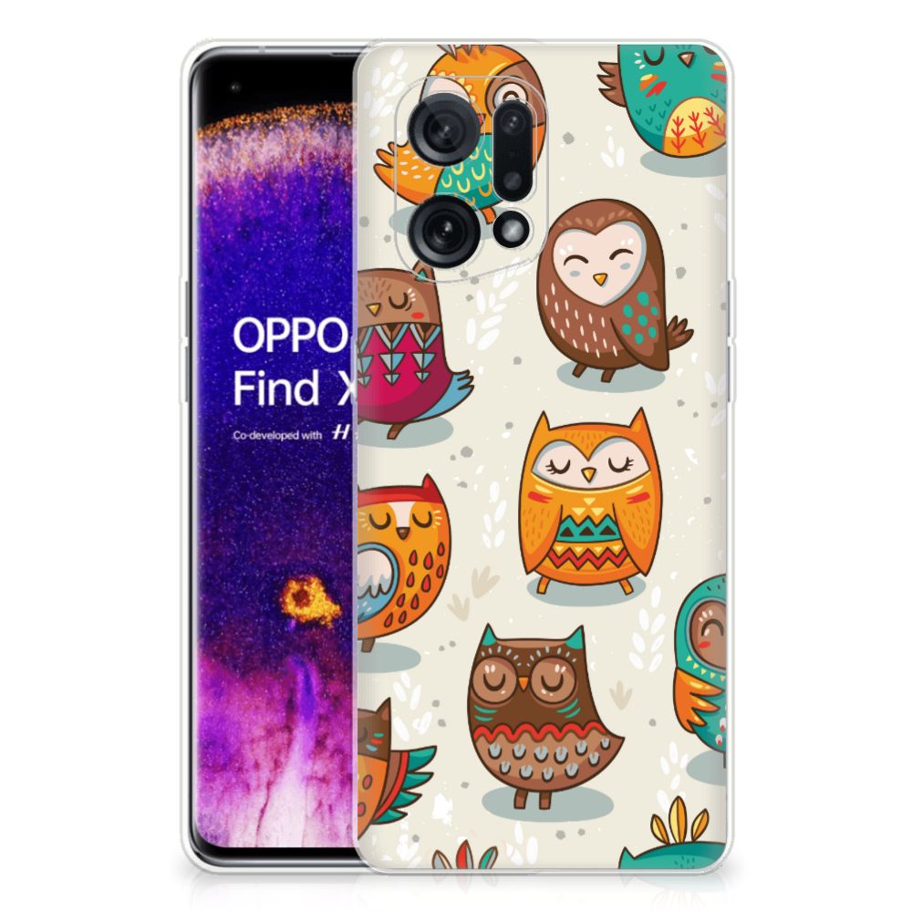 OPPO Find X5 TPU Hoesje Vrolijke Uilen