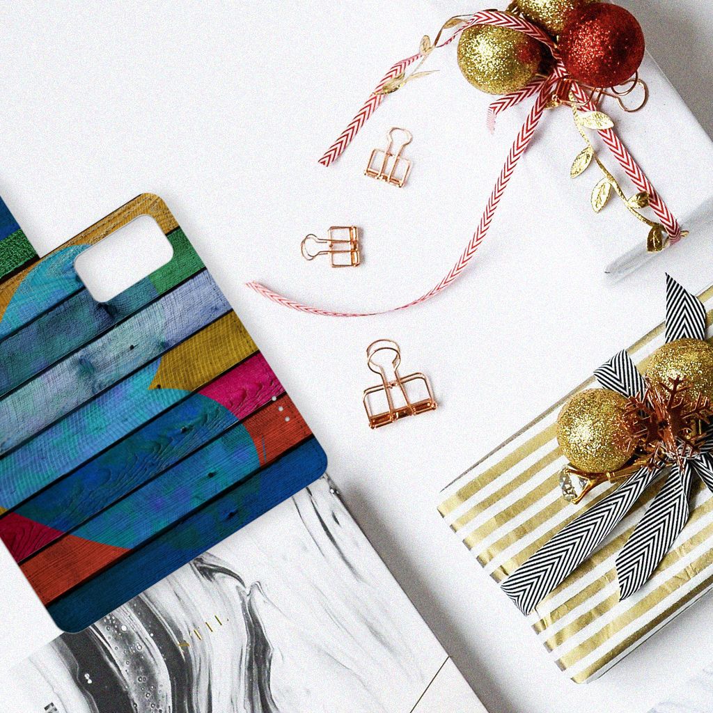 Huawei P40 Pro Book Style Case Wood Heart - Cadeau voor je Vriend