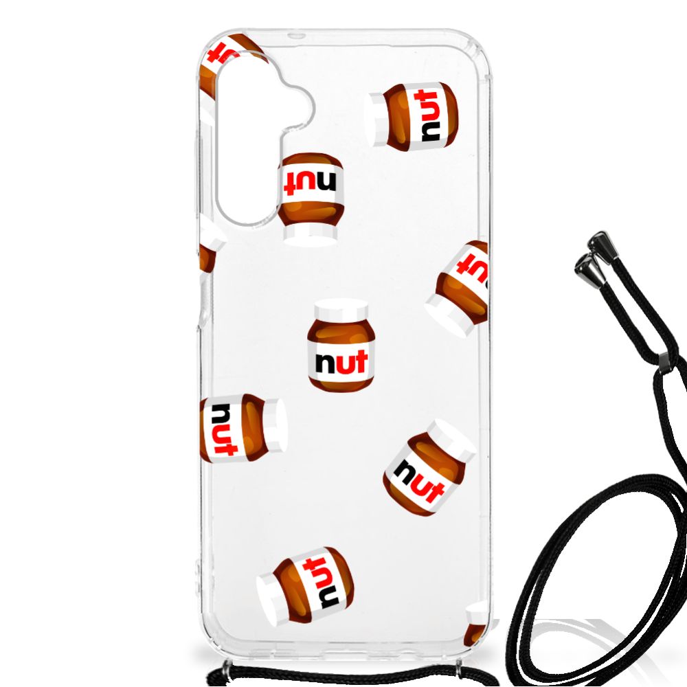 Samsung Galaxy A14 5G Beschermhoes Nut Jar met nut potjes patroon op transparante achtergrond.