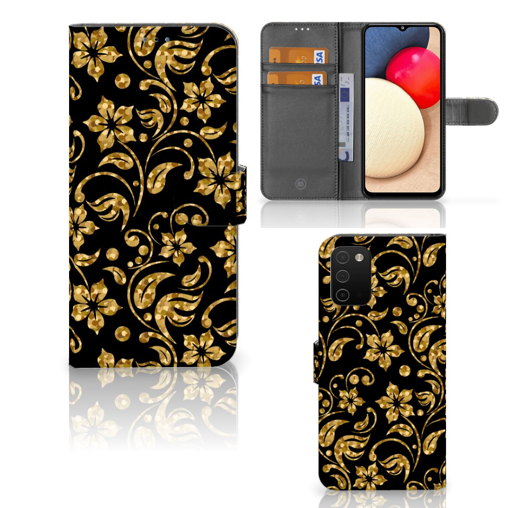 Samsung Galaxy A03s Hoesje Gouden Bloemen