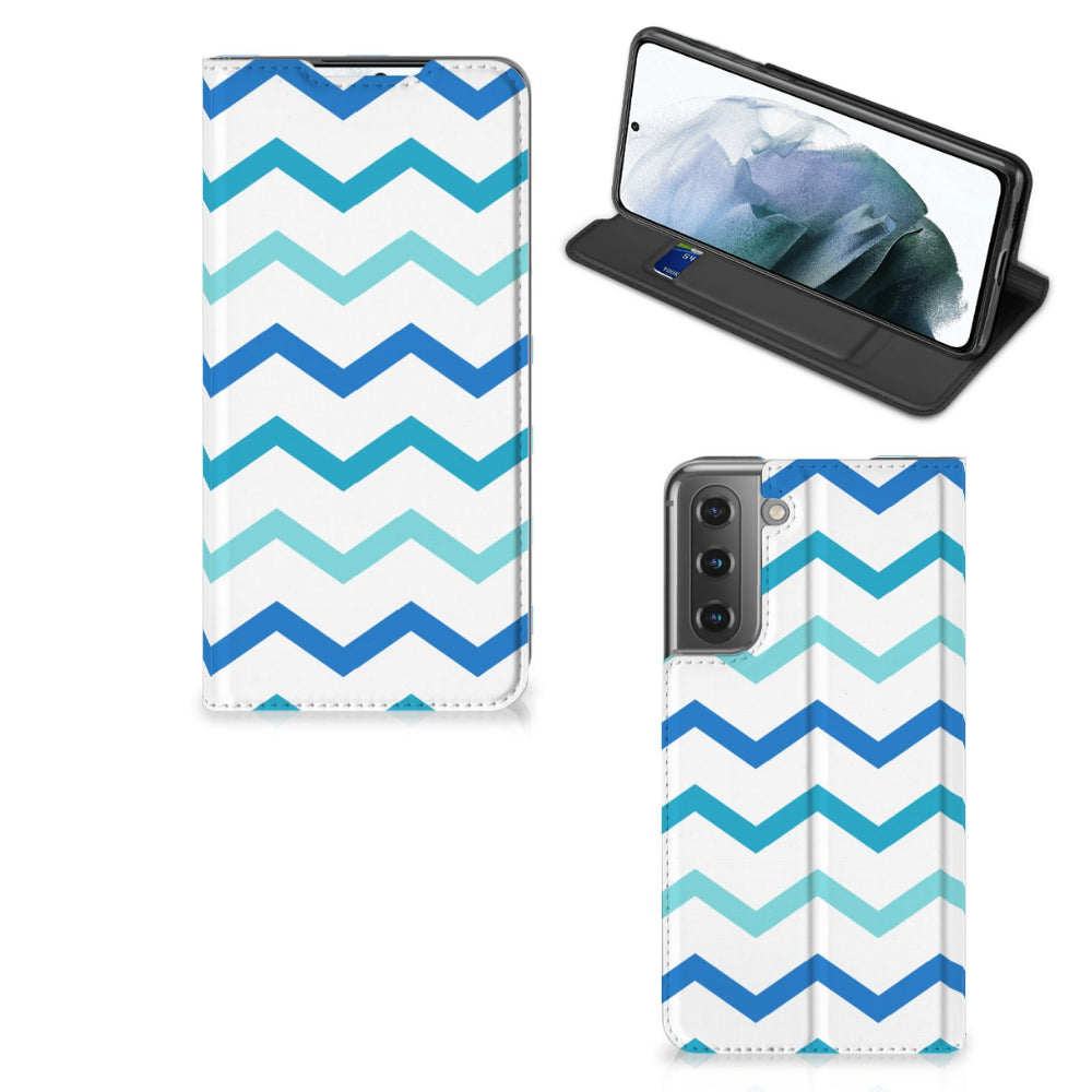 Samsung Galaxy S21 FE Hoesje met Magneet Zigzag Blauw