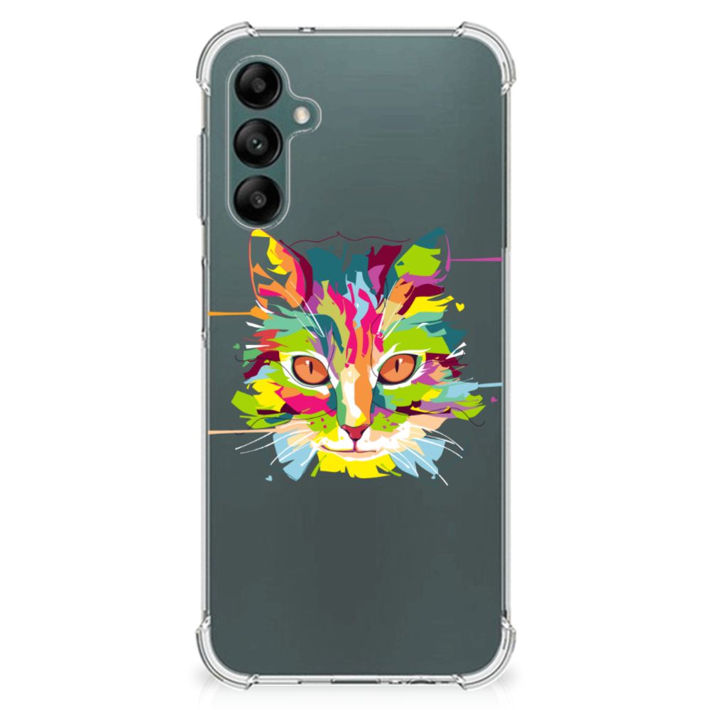 Samsung Galaxy A14 5G/4G Stevig Bumper Hoesje Cat Color met kleurrijke kattenafbeelding.