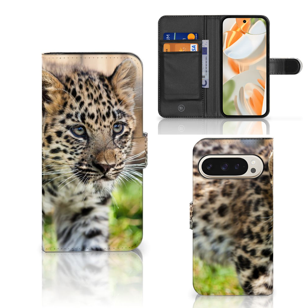Google Pixel 9 | 9 Pro Telefoonhoesje met Pasjes Baby Luipaard