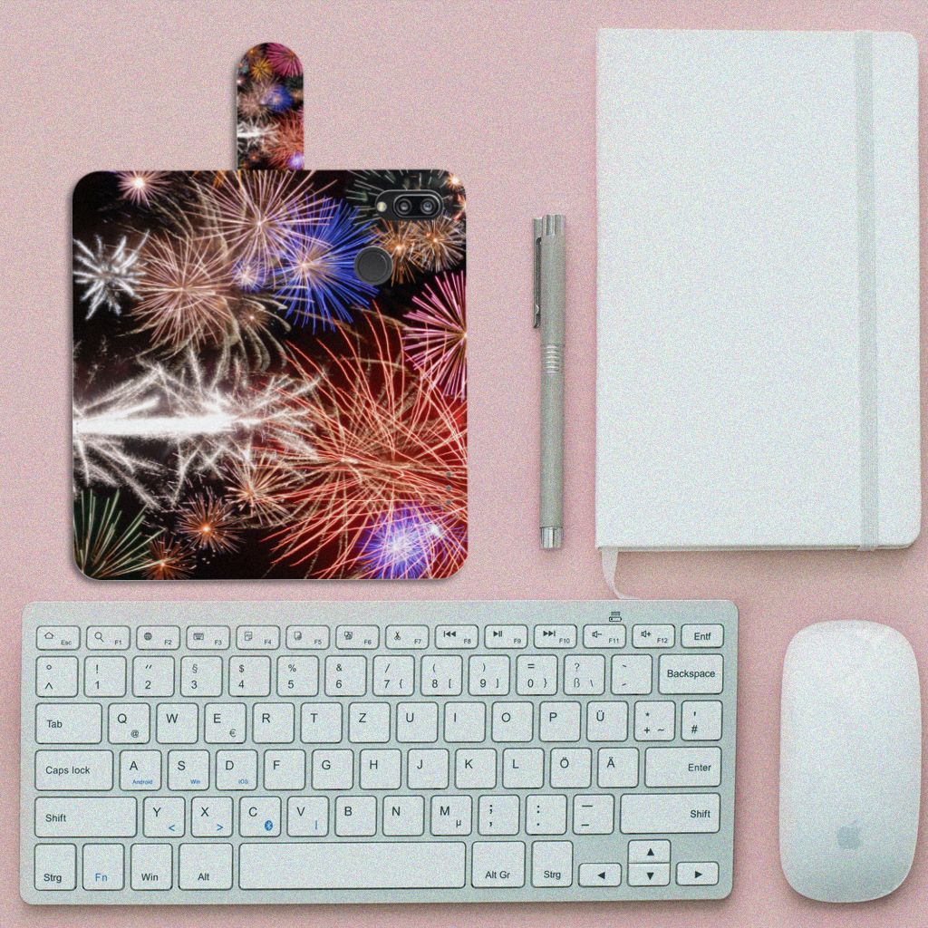 Huawei P20 Lite Wallet Case met Pasjes Vuurwerk