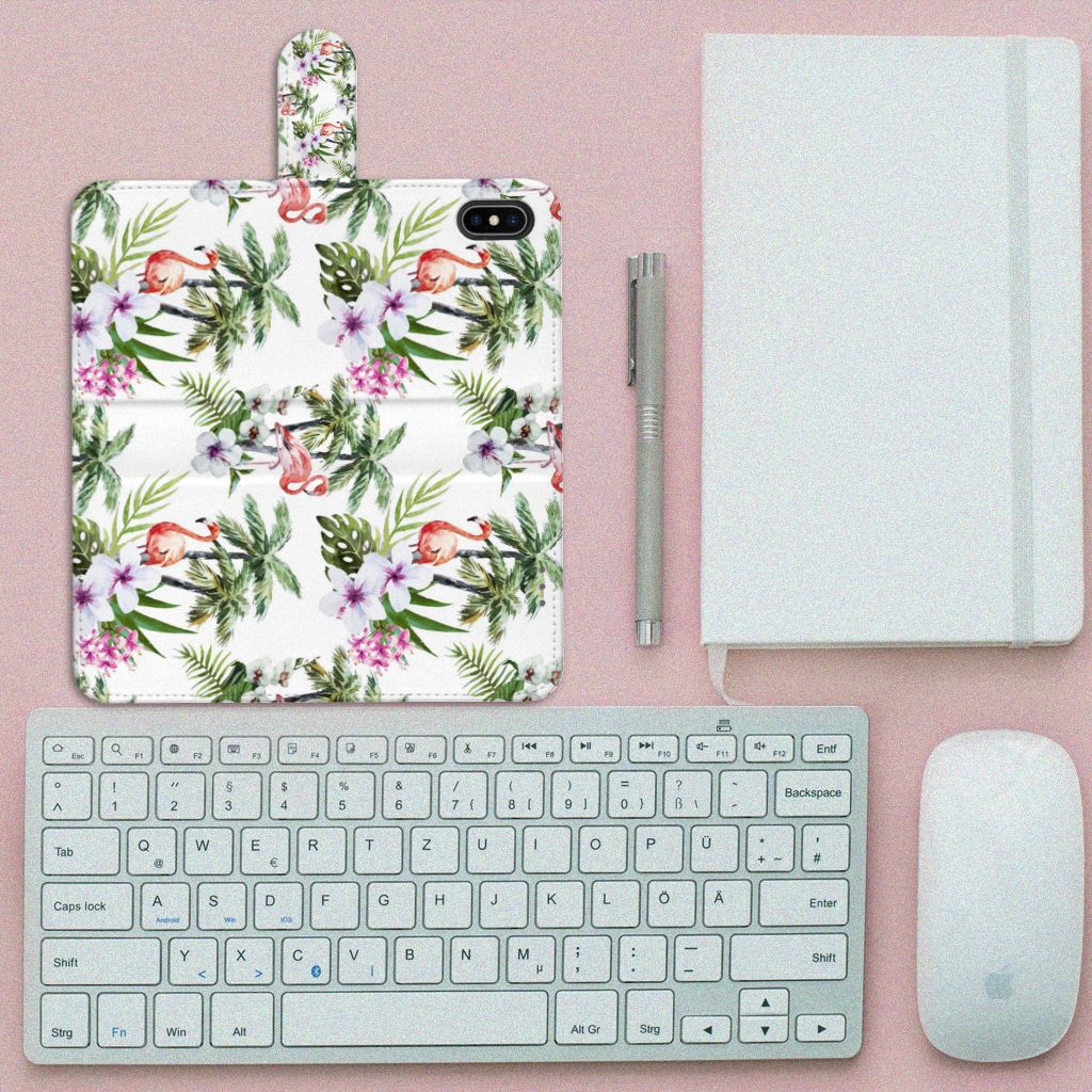 Apple iPhone Xs Max Telefoonhoesje met Pasjes Flamingo Palms