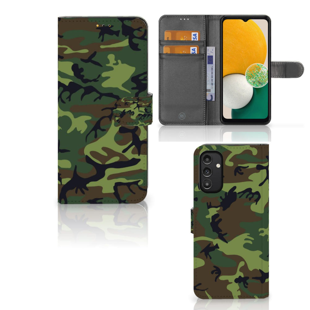 Samsung Galaxy A14 5G Telefoon Hoesje Army Dark met camouflage print, geschikt voor pasjes.