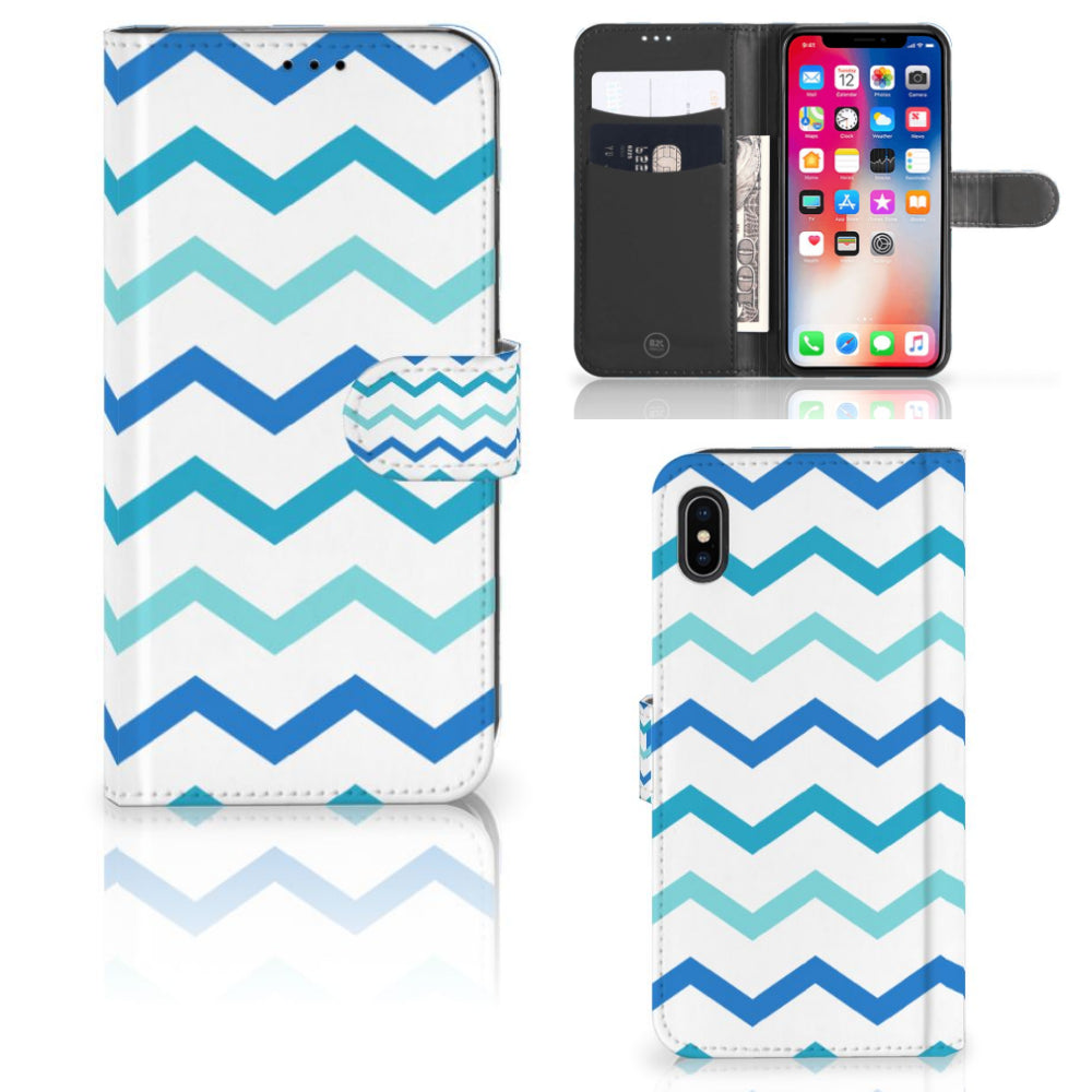 Apple iPhone Xs Max Telefoon Hoesje Zigzag Blauw
