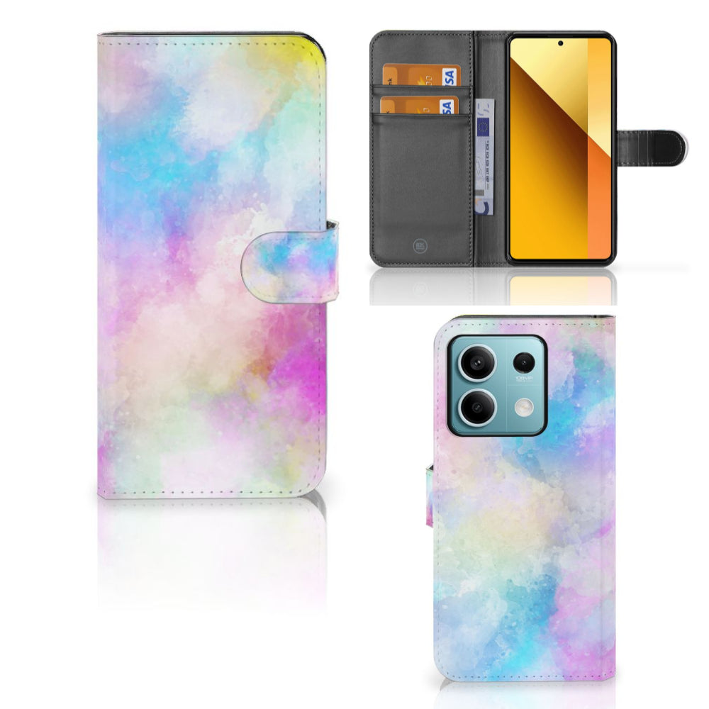 Hoesje Xiaomi Redmi Note 13 5G Watercolor Light met pasjeshouder in pastelkleuren.