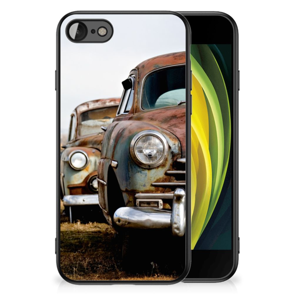 iPhone SE 2022 | SE 2020 | 7/8 Silicone Back Case Vintage Auto design with vintage cars in background.