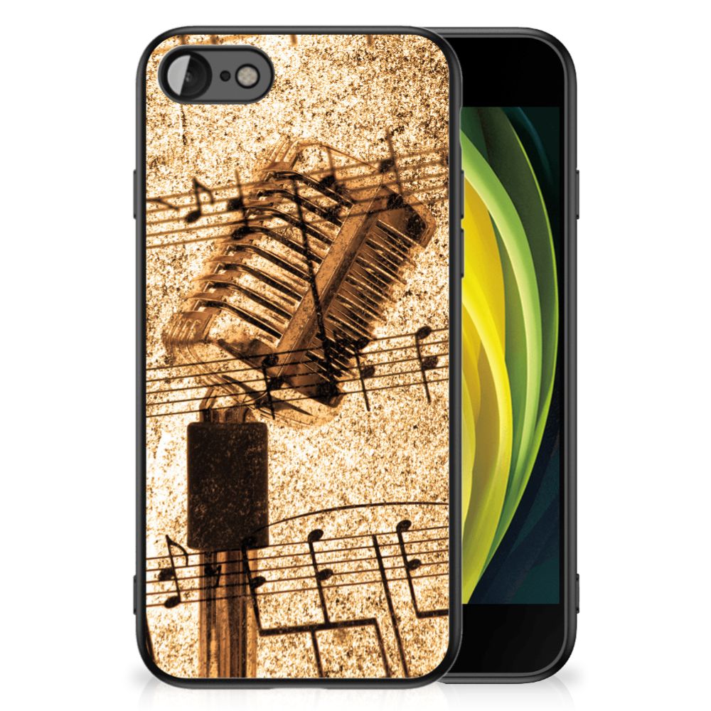 iPhone SE 2022 | SE 2020 | 7/8 Silicone Back Case Bladmuziek met vintage muzieknotenschrift ontwerp.