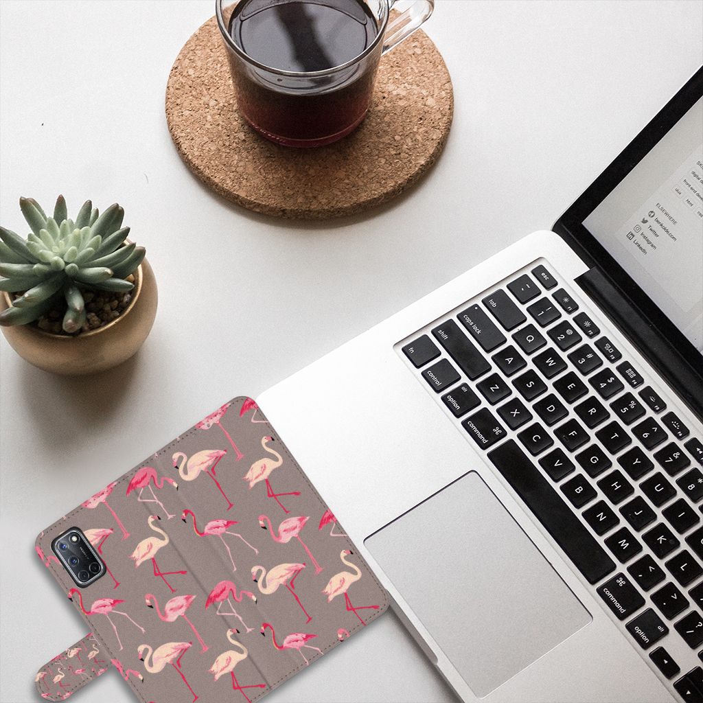OPPO A72 | OPPO A52 Telefoonhoesje met Pasjes Flamingo