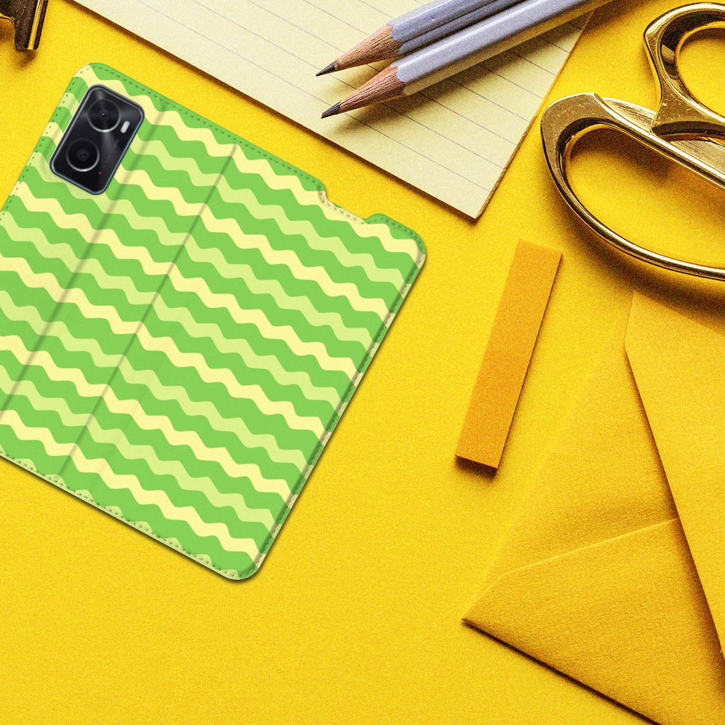 OPPO A96 | A76 Hoesje met Magneet Waves Green - B2C Telecom