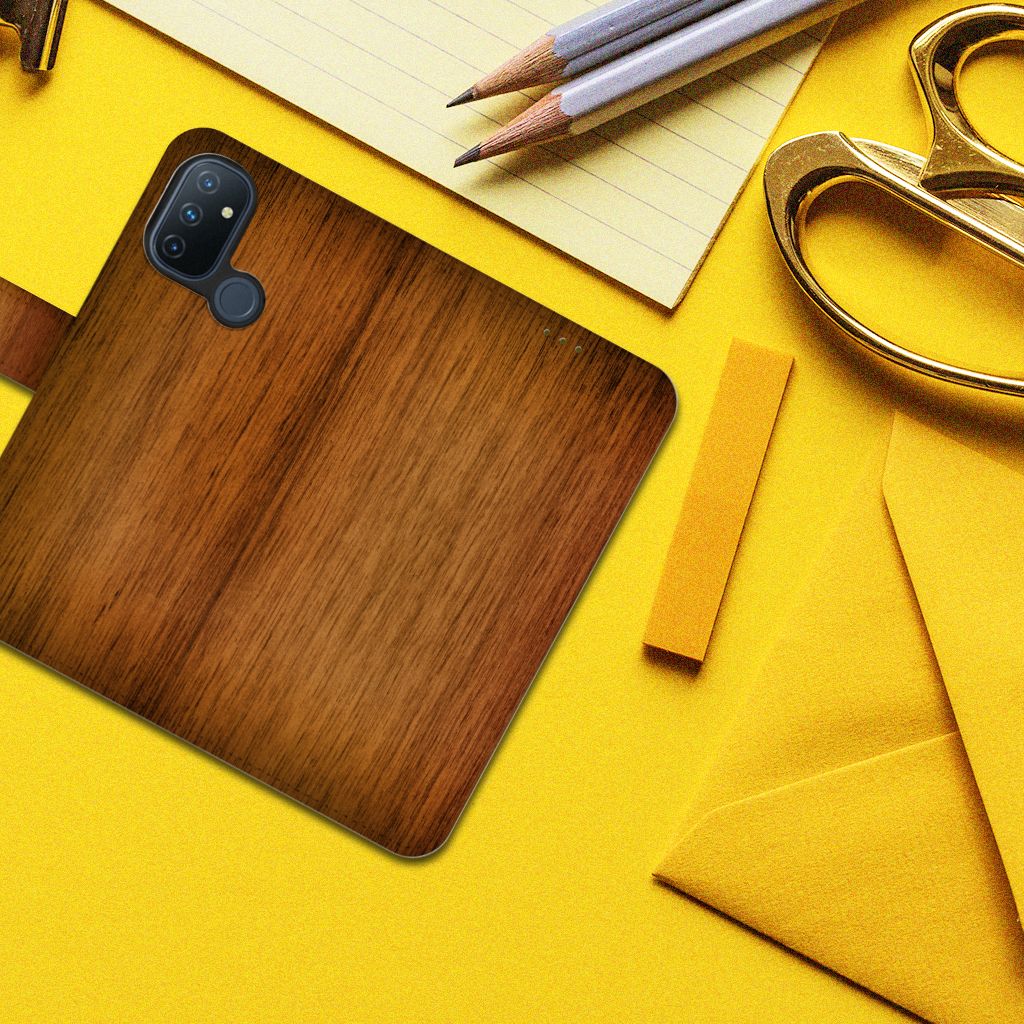 OnePlus Nord N100 Book Style Case Donker Hout
