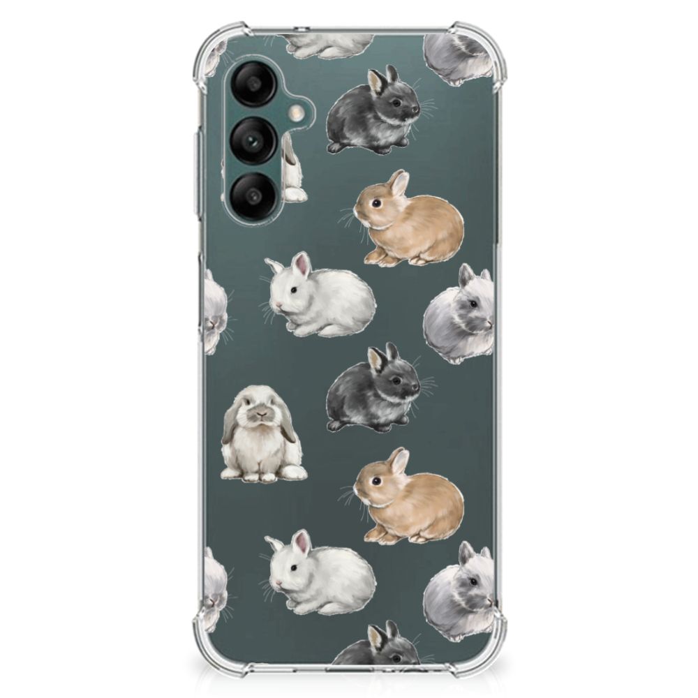 Case Anti-shock voor Samsung Galaxy A14 5G/4G Konijntjes met schattige konijnenprint op een groene achtergrond.