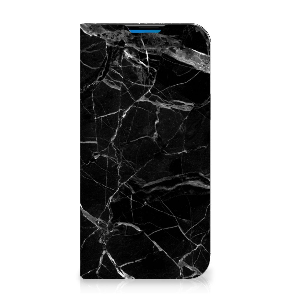 iPhone 14 Pro Max Standcase Marmer Zwart - Origineel Cadeau Vader met een elegant zwart marmer design.