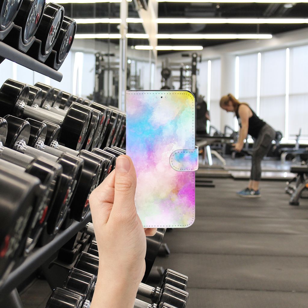 Hoesje Samsung Galaxy A54 5G Watercolor Light in hand at a gym among dumbbells.
