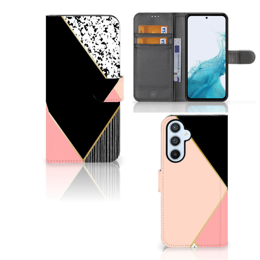Samsung Galaxy A54 5G Book Case Zwart Roze Vormen