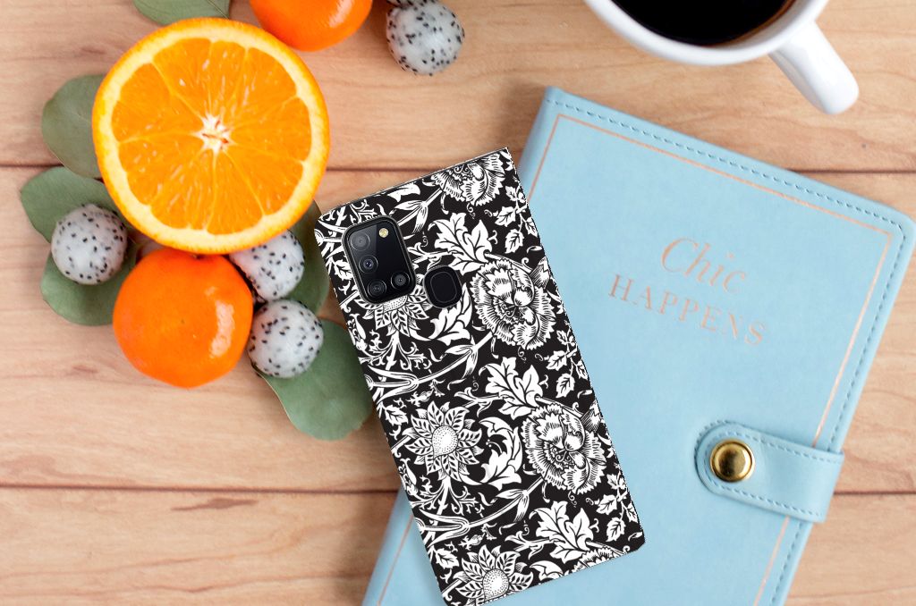 Samsung Galaxy A21s Smart Cover Black Flowers - B2C Telecom