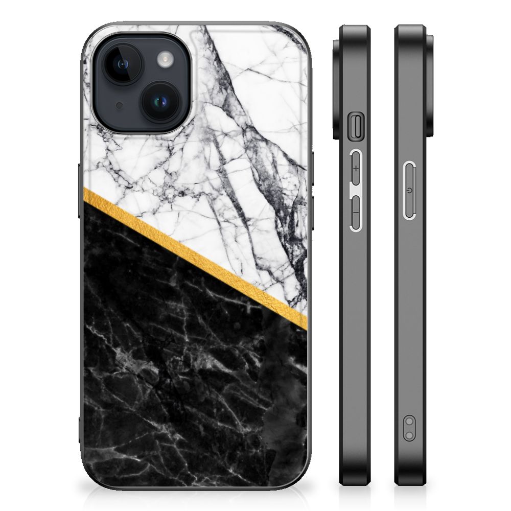 iPhone 15 Plus Marmeren Print Telefoonhoesje Marmer Wit Zwart - Origineel Cadeau Man