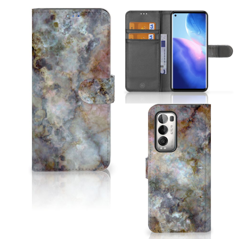 OPPO Find X3 Neo 5G Bookcase Marmer Grijs