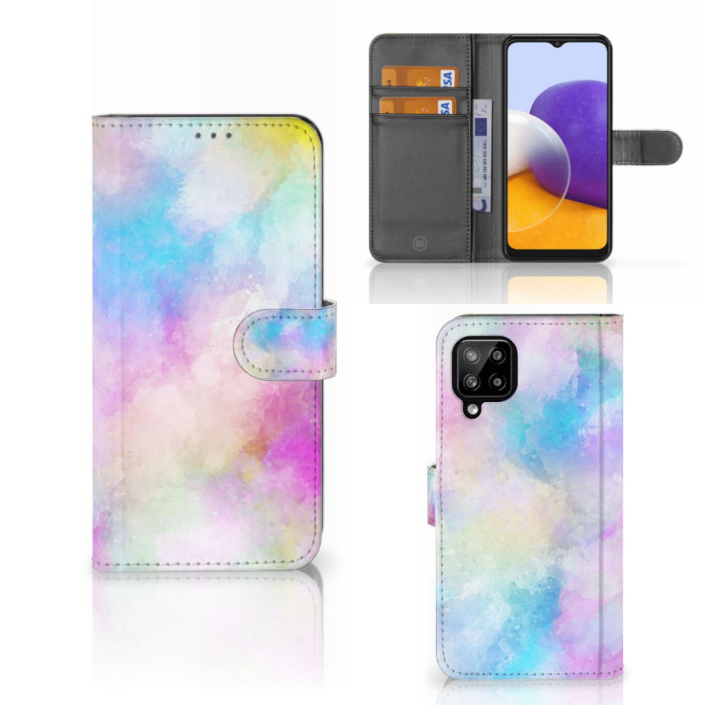 Hoesje Samsung Galaxy A22 4G | M22 Watercolor Light met pasjeshouder en kleurrijk ontwerp.
