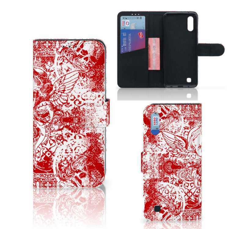 Telefoonhoesje met Naam Samsung Galaxy M10 Angel Skull Rood