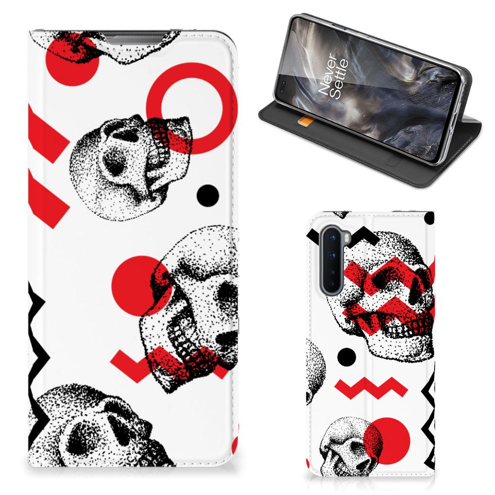 Mobiel BookCase OnePlus Nord Skull Red