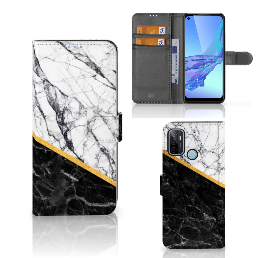 OPPO A53 | OPPO A53s Bookcase Marmer Wit Zwart - Origineel Cadeau Man