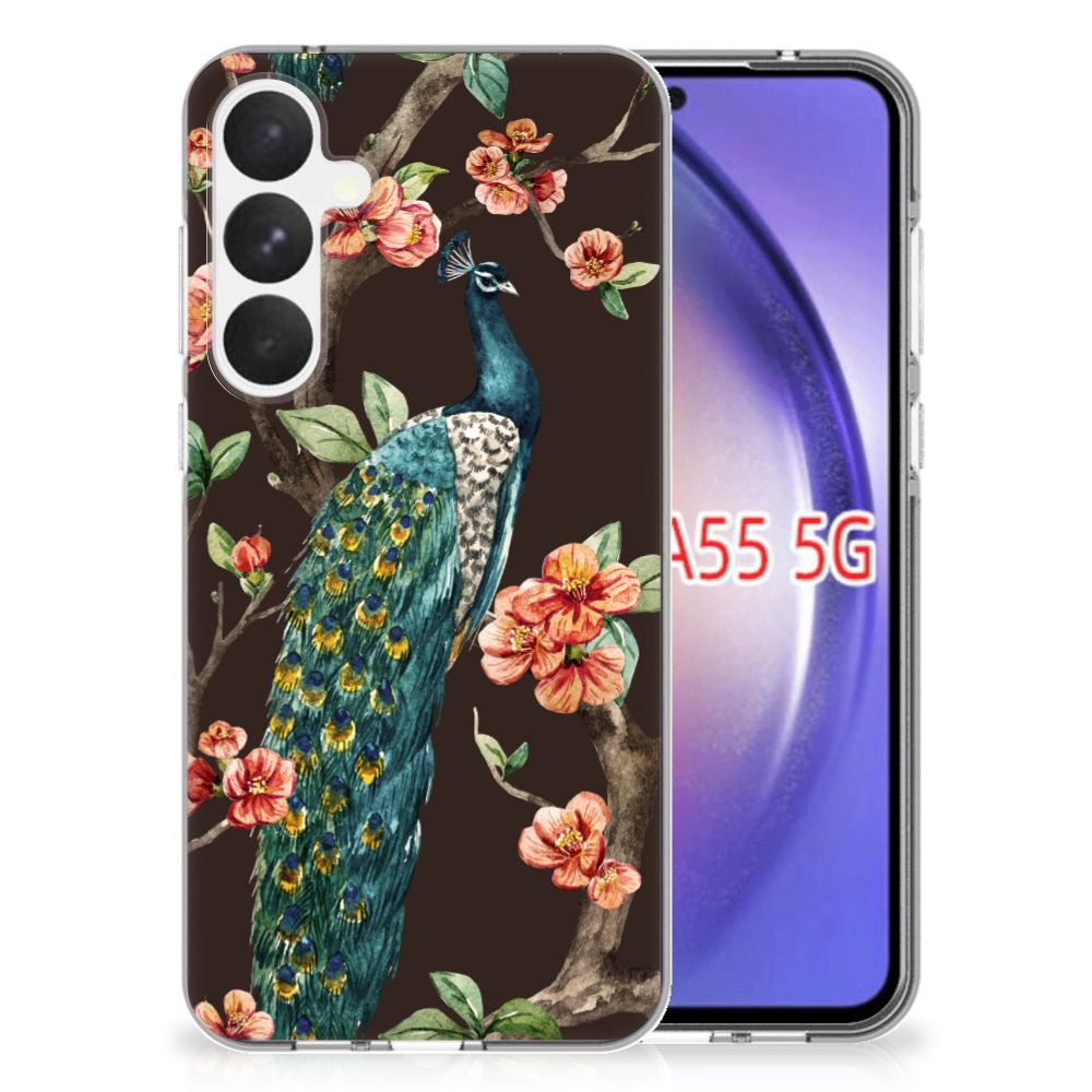 Samsung Galaxy A55 TPU Hoesje Pauw met Bloemen