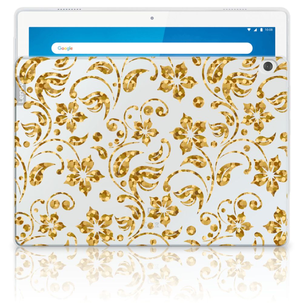 Lenovo Tab M10 Siliconen Hoesje Gouden Bloemen