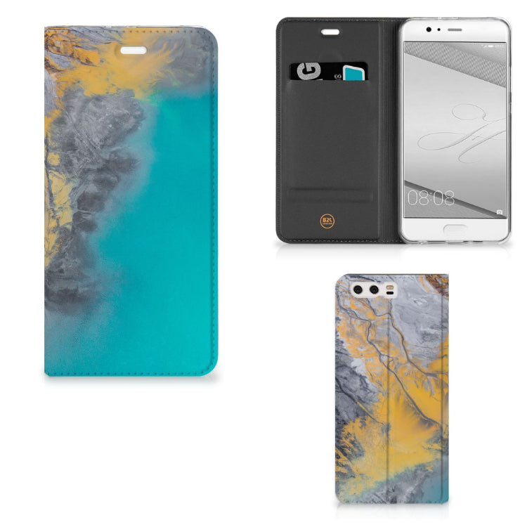 Huawei P10 Plus Standcase Marble Blue Gold