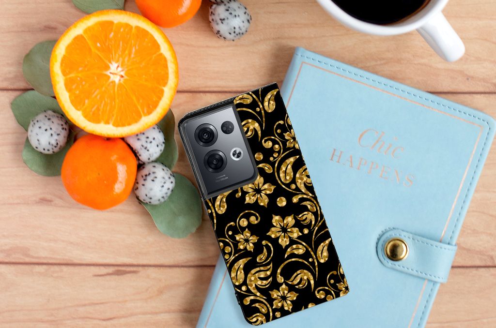 OPPO Reno8 Pro Smart Cover Gouden Bloemen - B2C Telecom