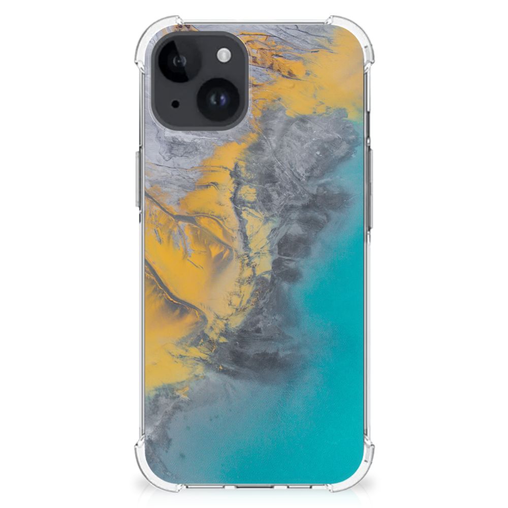 iPhone 15 Plus Anti-Shock Hoesje Marble Blue Gold