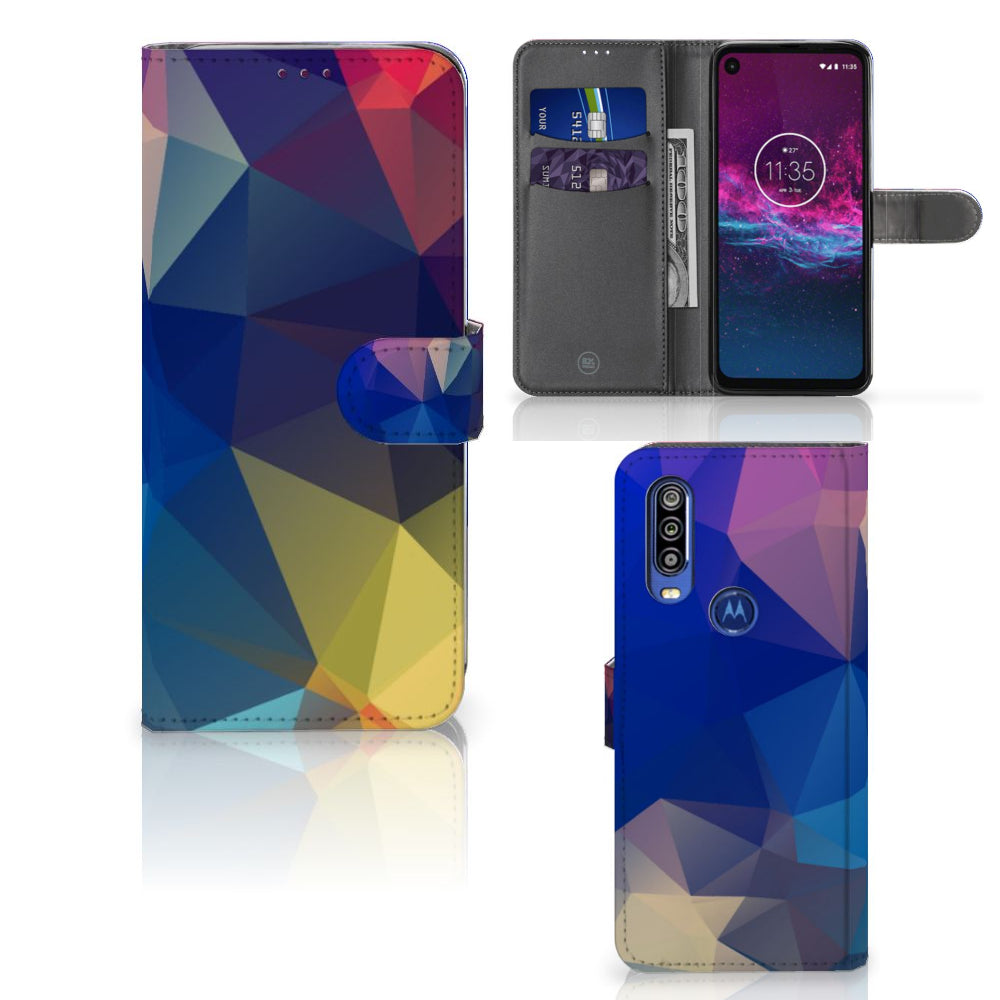 Motorola One Action Book Case Polygon Dark
