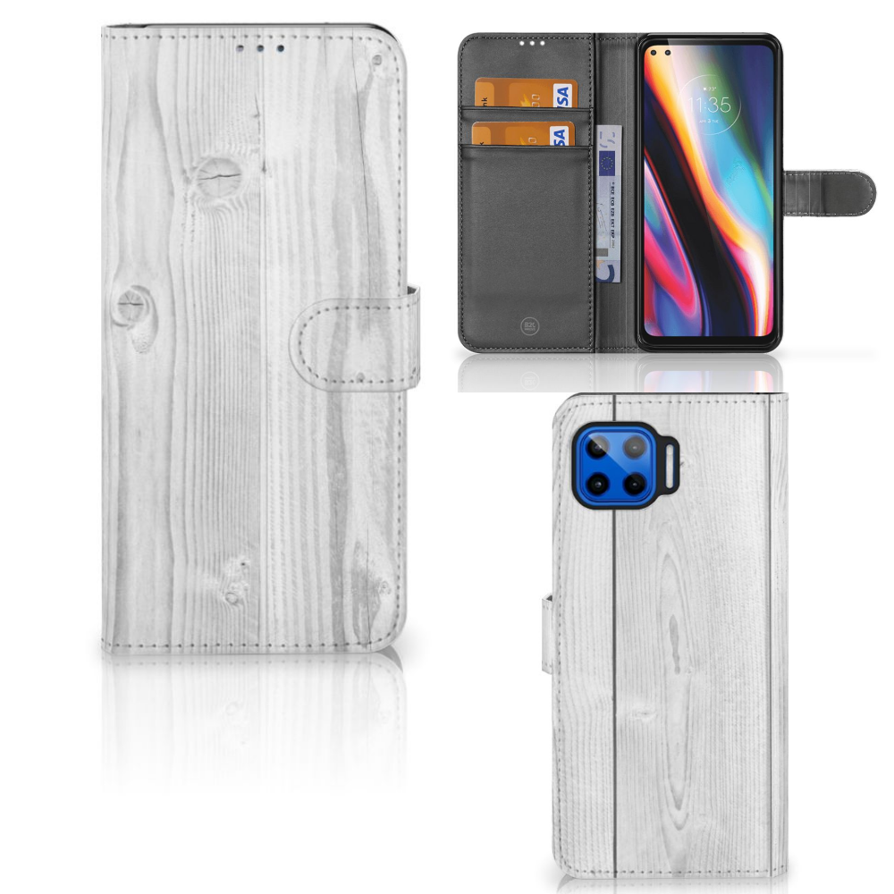 Motorola Moto G 5G Plus Book Style Case White Wood