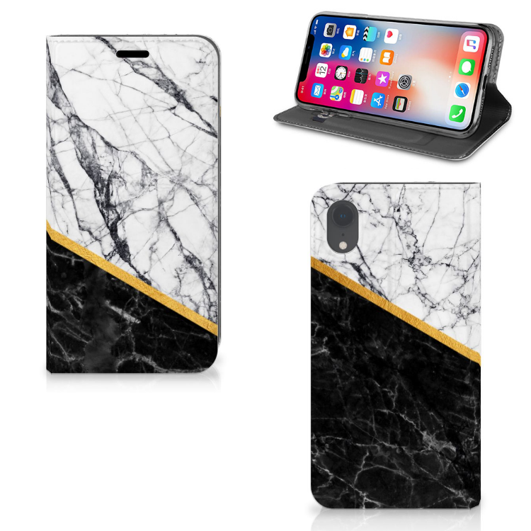 Apple iPhone Xr Standcase Marmer Wit Zwart - Origineel Cadeau Man