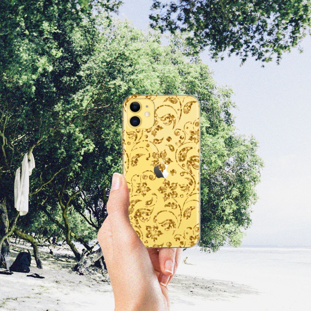 Apple iPhone 11 TPU Case Gouden Bloemen