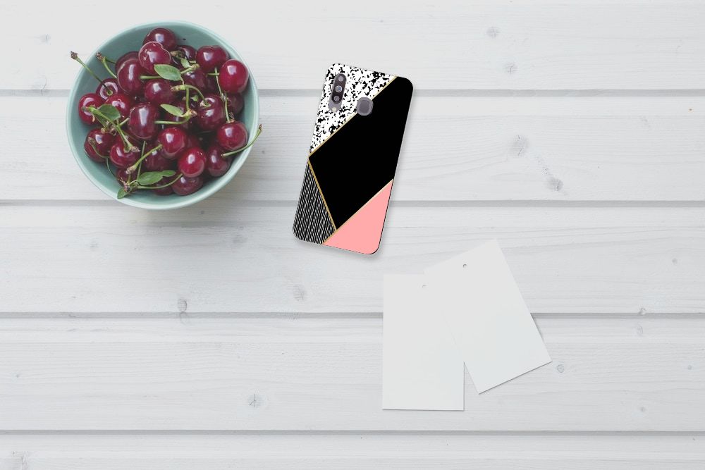 Samsung Galaxy M30 TPU Hoesje Zwart Roze Vormen