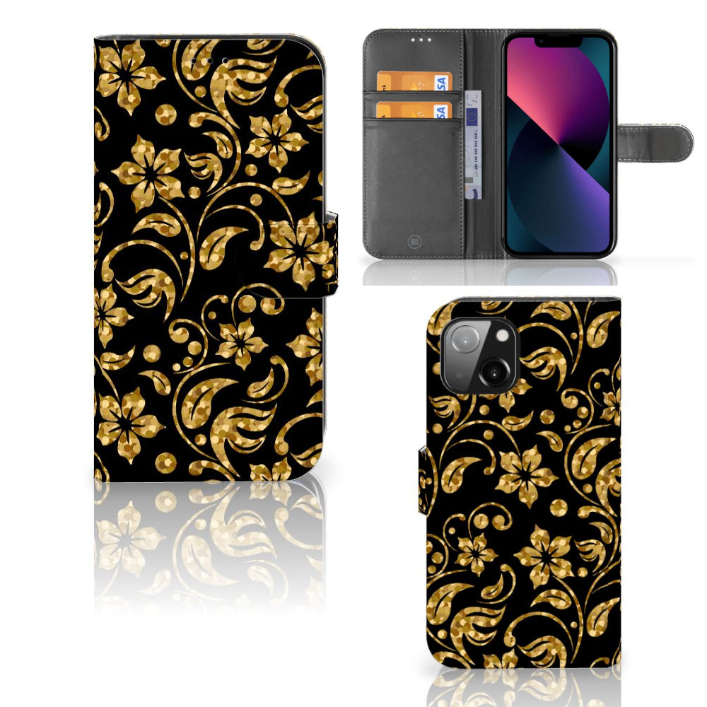 Apple iPhone 13 Hoesje Gouden Bloemen